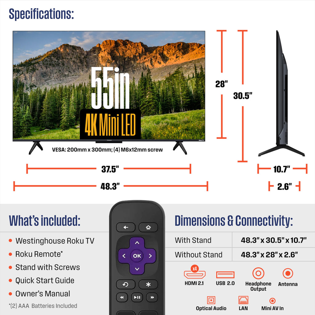 55 Inch Mini LED 4K UHD Roku TV I210