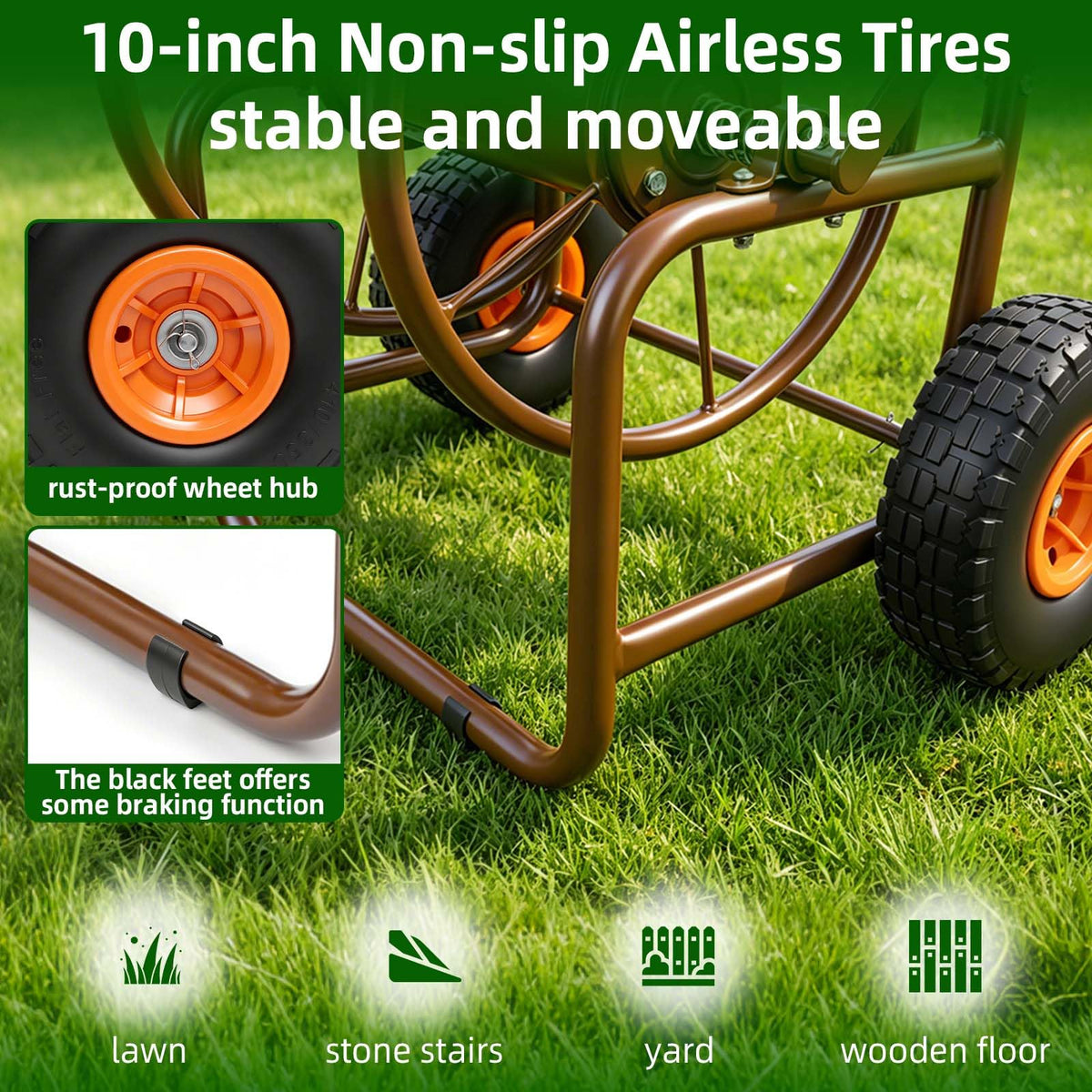 Garden Hose Reel Cart, Heavy Duty Metal with 2 Wheels, Holds 230ft 5/8" M6607