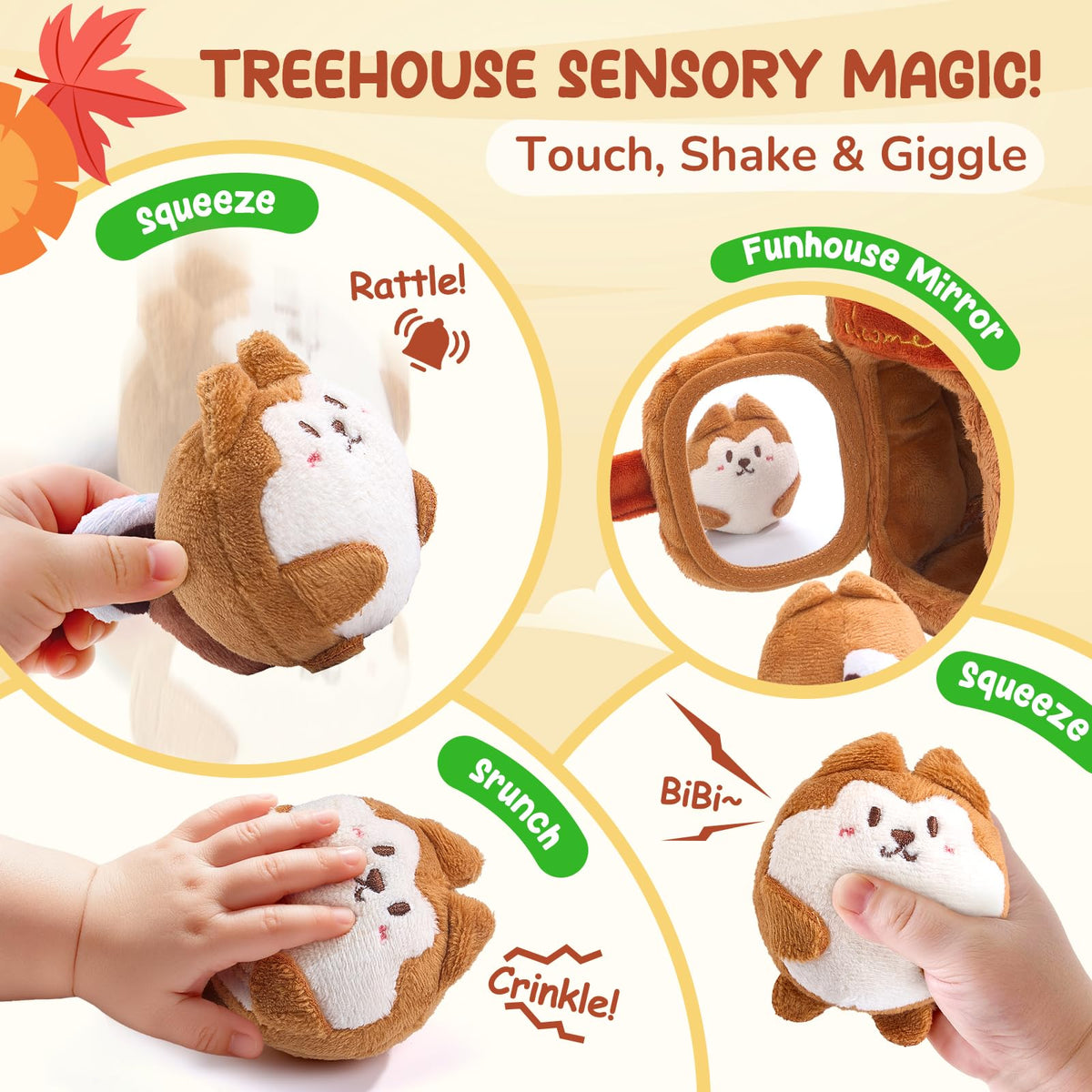 Soft Treehouse 5 Sensory Squirrels Rattle F616