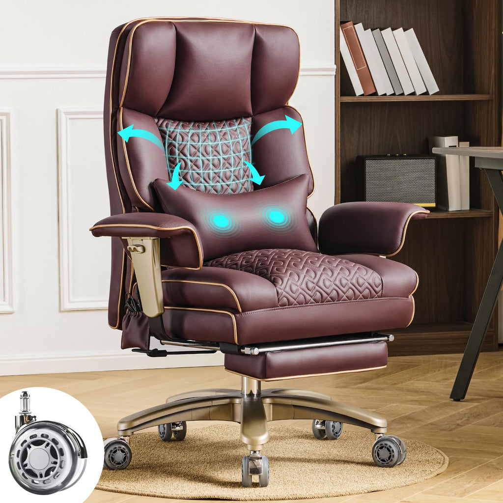 Brown Ergonomic PU Leather Executive Office Chair with Footrest W336