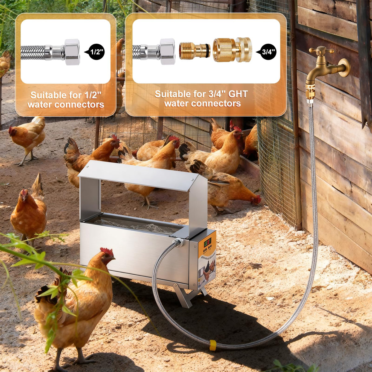 Heated 2 Gallon Stainless Steel Chicken Waterer M78536