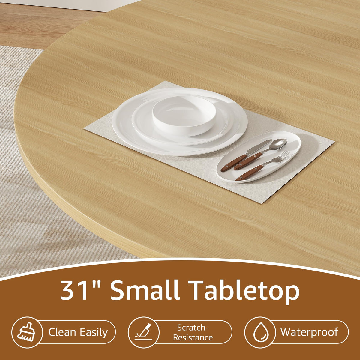 31.5 inch Round Dining Table with 2-Layer Storage Shelf D22476