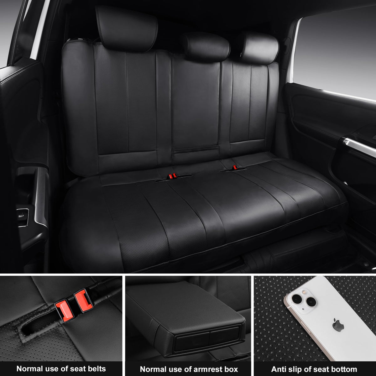 Black Nappa Leather Car Seat Covers Full Set I694974