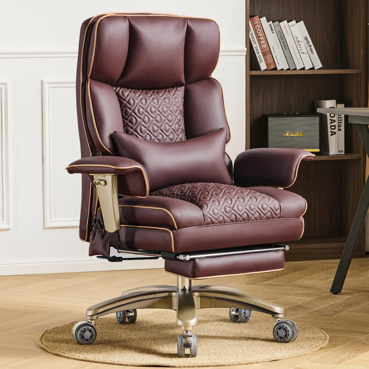 Brown Ergonomic PU Leather Executive Office Chair with Footrest W336