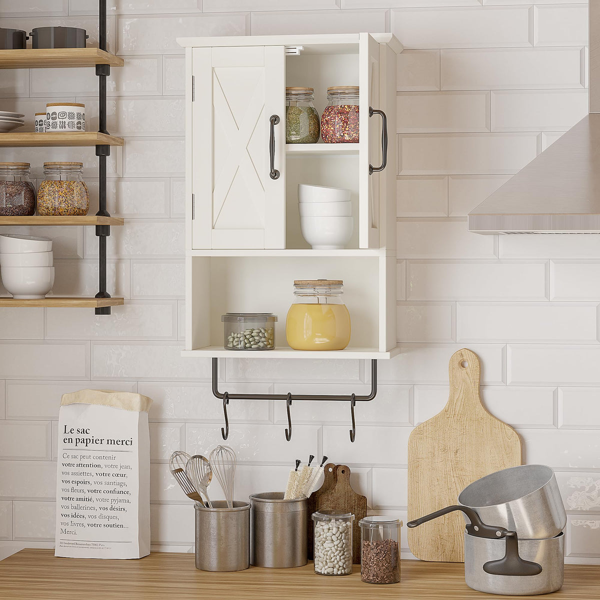 Small Medicine Cabinet with Towel Bar and 3 Hooks T9833