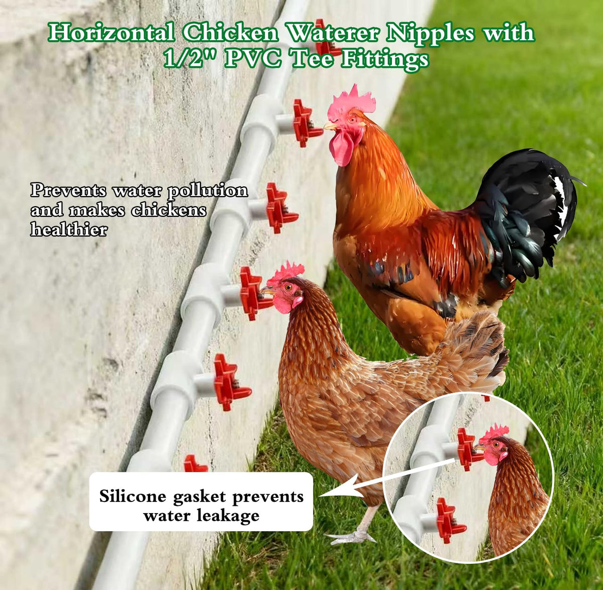 15 Pack Automatic Poultry Waterer with PVC Tee Fittings H70518