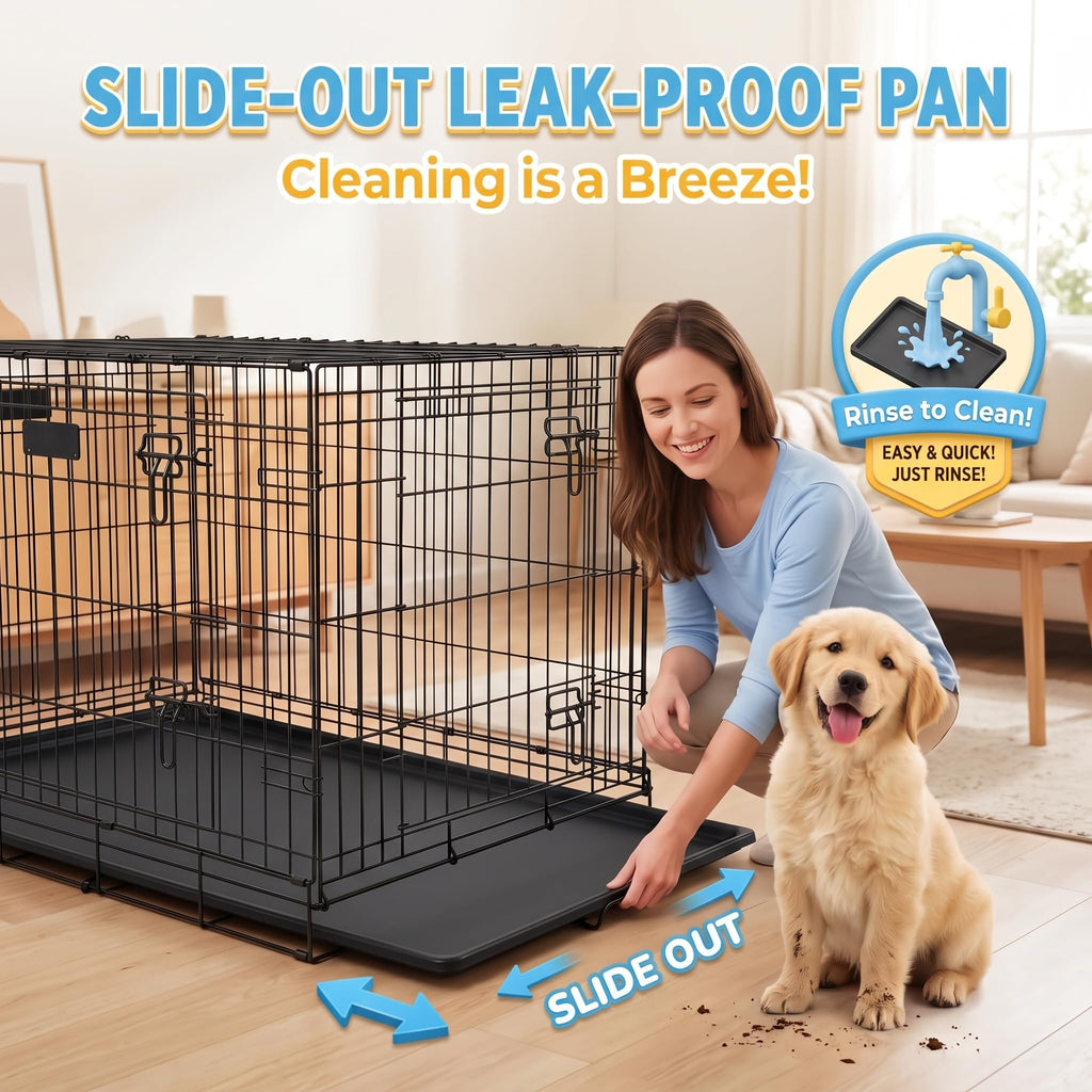 48inch 2-Door Foldable Metal Wire Dog Crate A75636