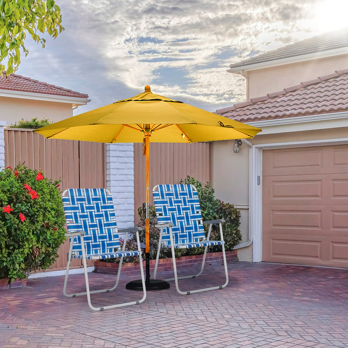 Folding Aluminum Webbed Lawn Chairs Set of 2 Blue & White Strip R428184