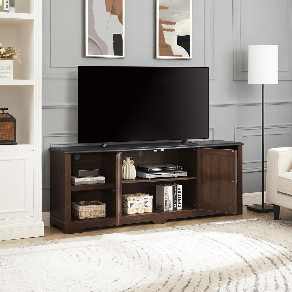 Espresso and Black TV Media Stand with Open Shelves and Closed Cabinets N120