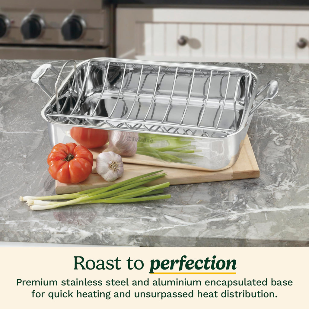 16-Inch Induction Compatible Stainless Steel Roasting Pan with Rack P23504