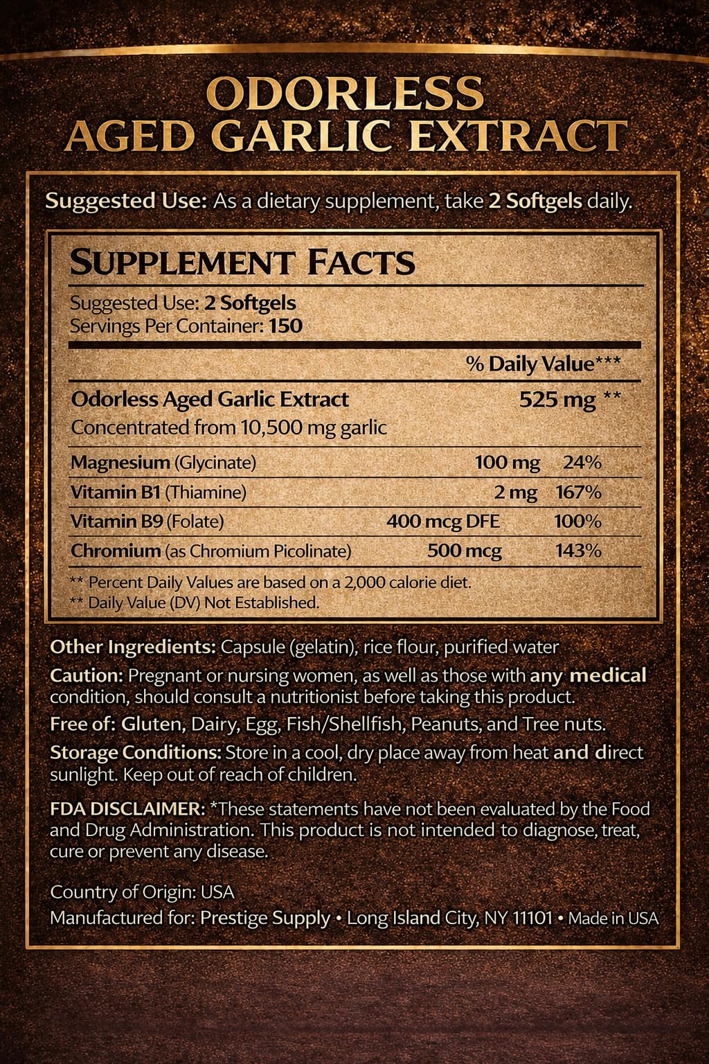 Aged Garlic Extract with Magnesium Chromium B1 & B9 300 Capsules G25122
