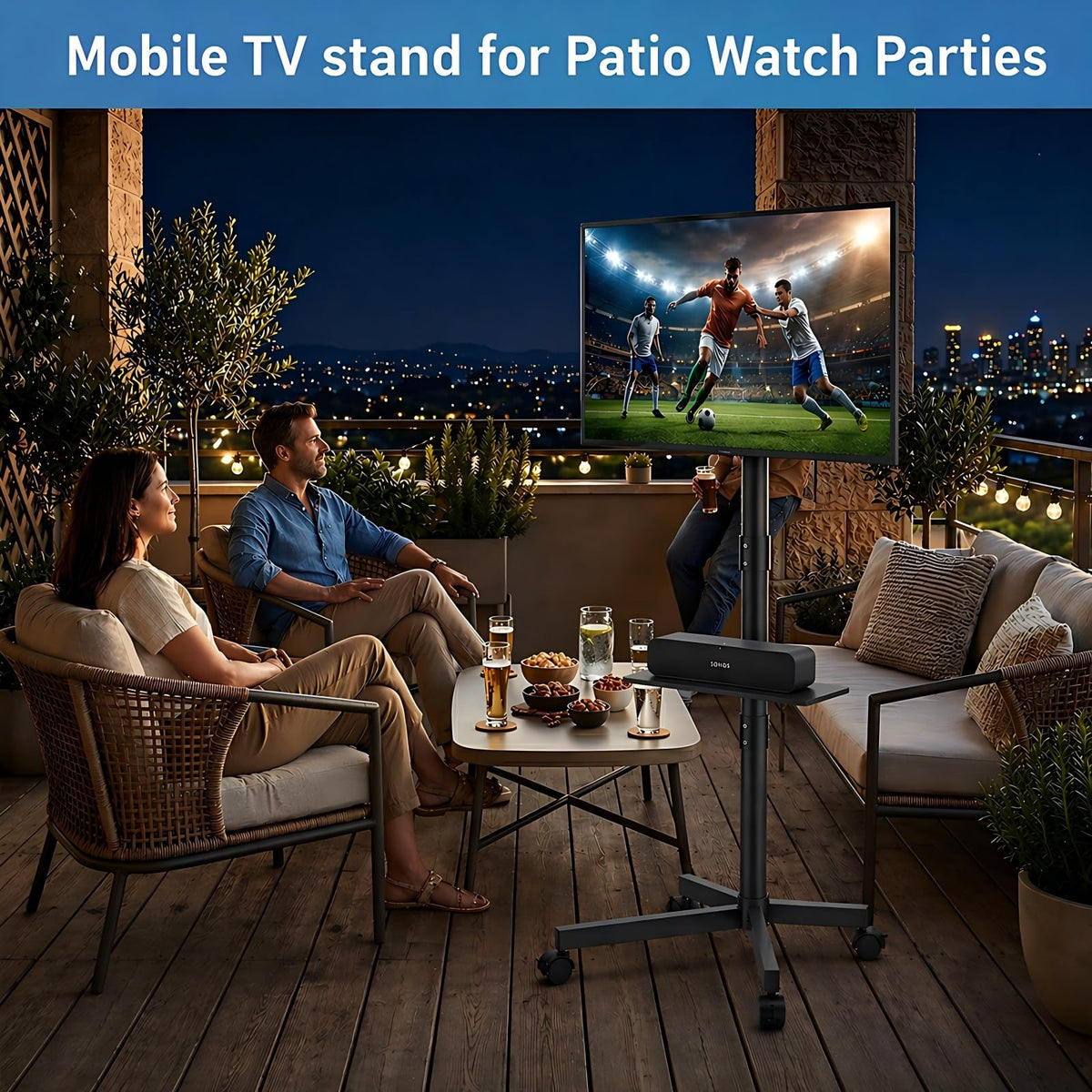 Rolling TV Stand for 14-55 Inch TV, Mobile TV Cart on Wheels, Max VESA 400x400mm, Holds 66 lbs W670