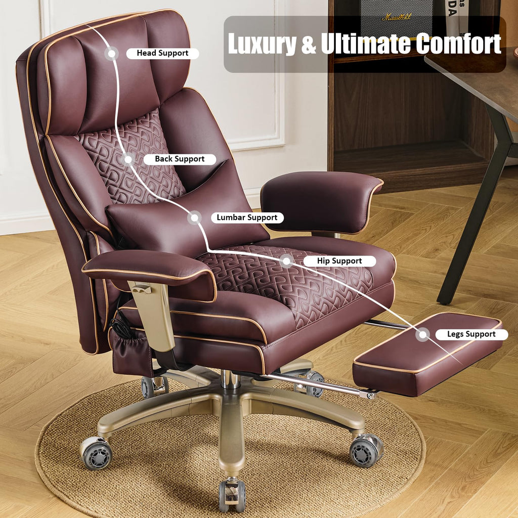 Brown Ergonomic PU Leather Executive Office Chair with Footrest W336