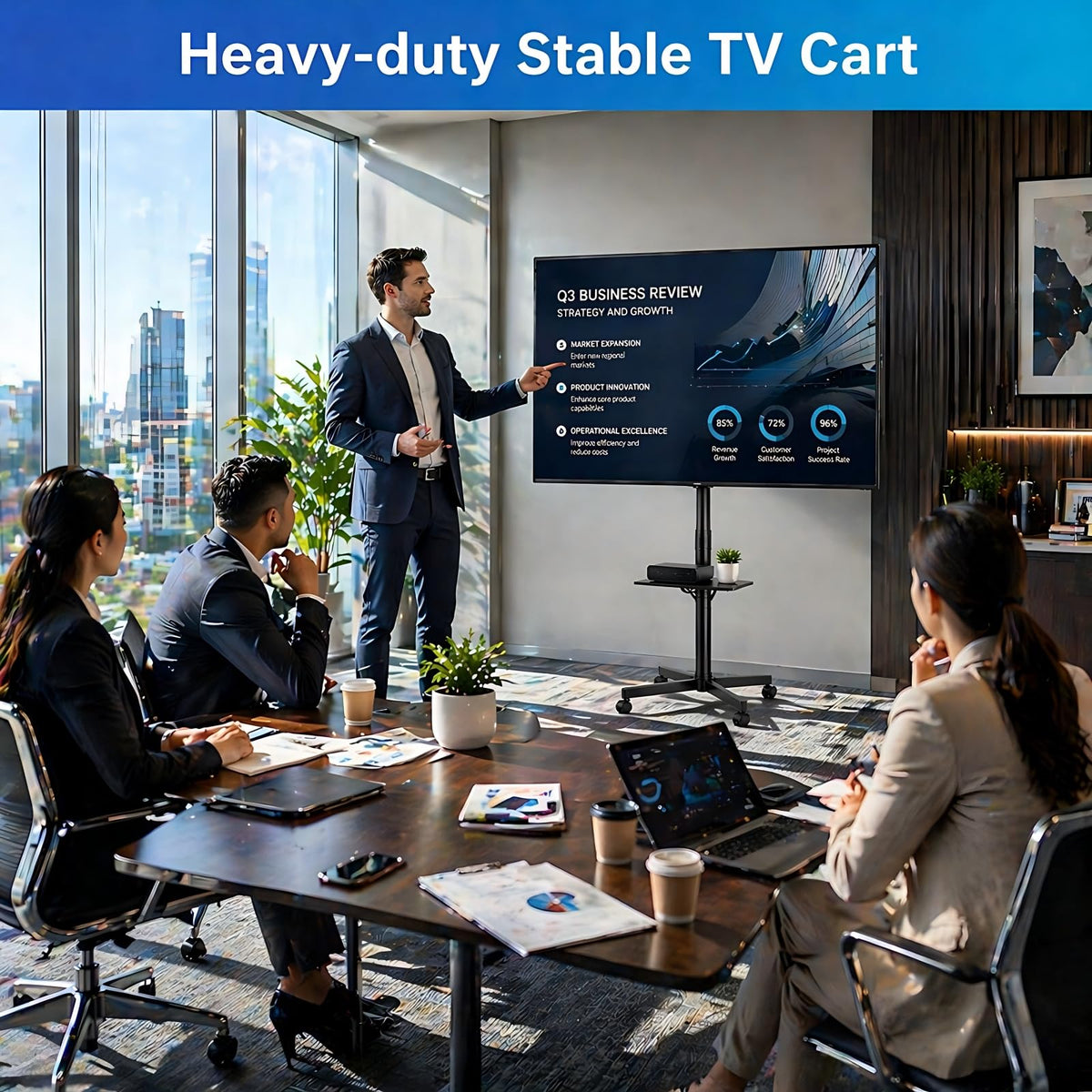 Rolling TV Stand for 14-55 Inch TV, Mobile TV Cart on Wheels, Max VESA 400x400mm, Holds 66 lbs W670