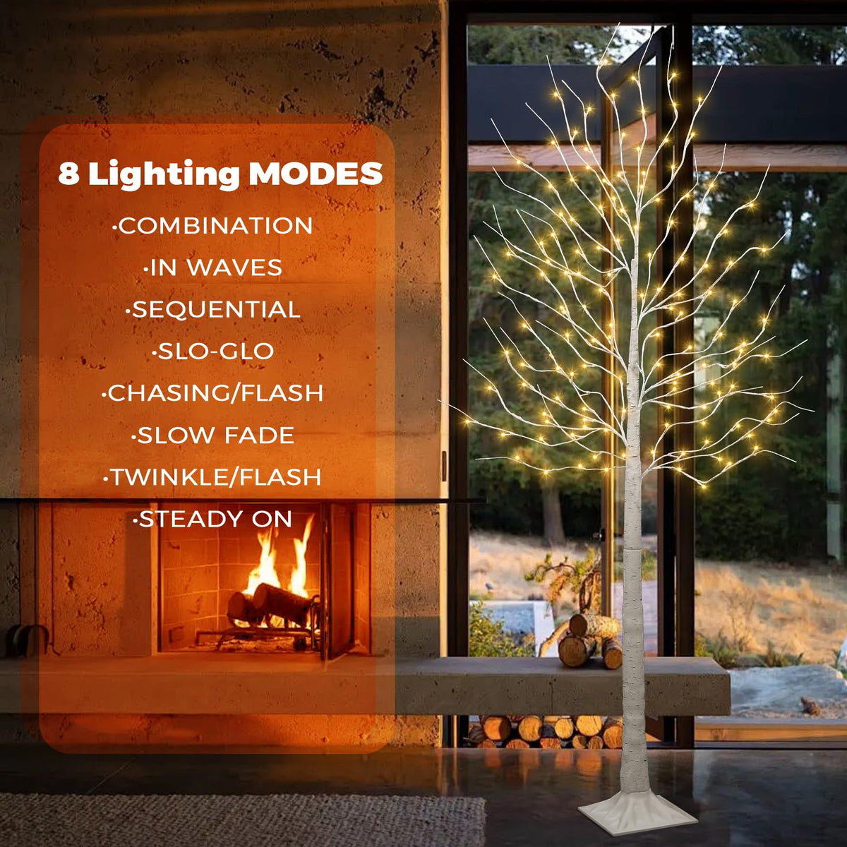 Set of 2 6 feet Lighted Birch Tree 160 LED Warm White W65025