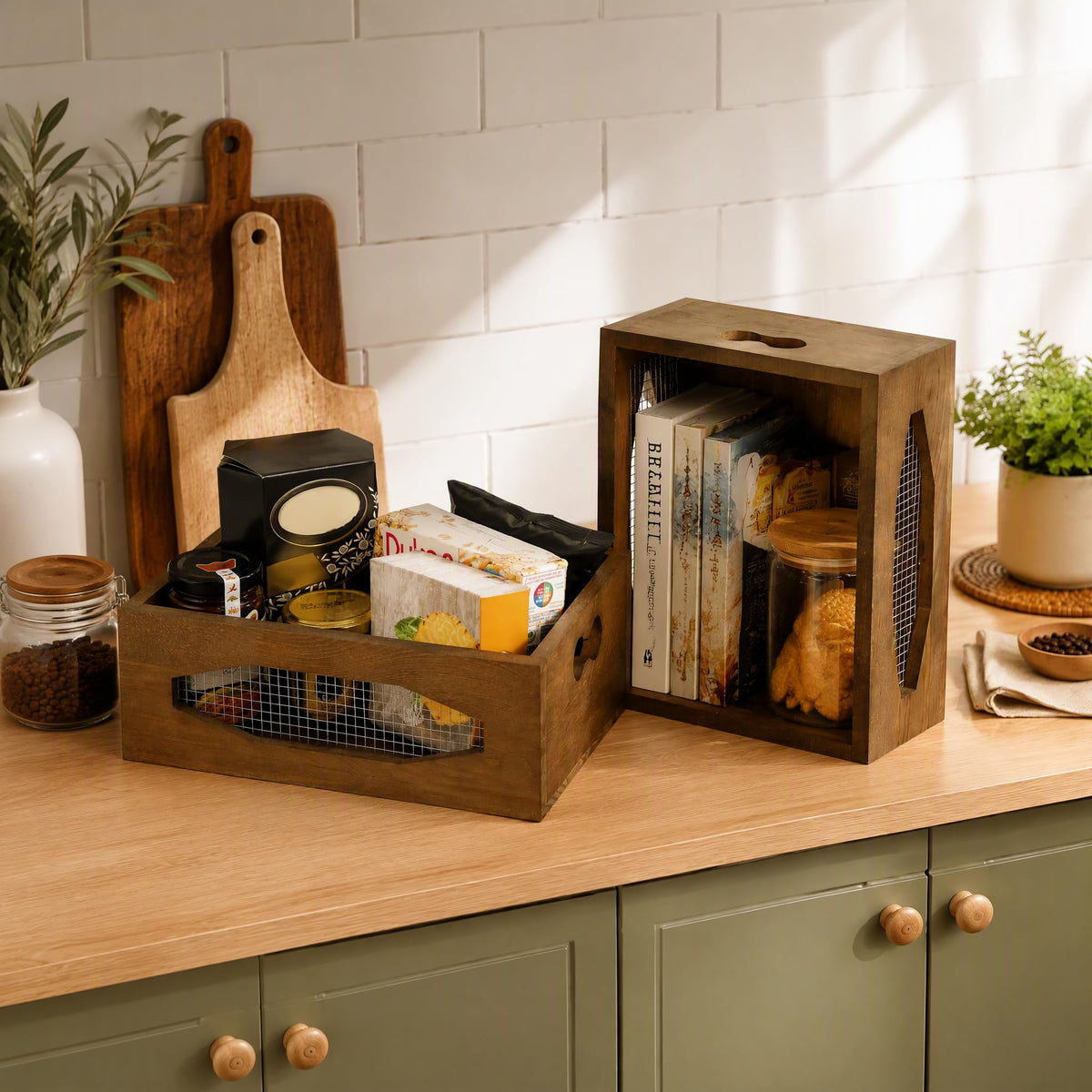 Set of 2 Wooden Nesting Countertop Baskets N640