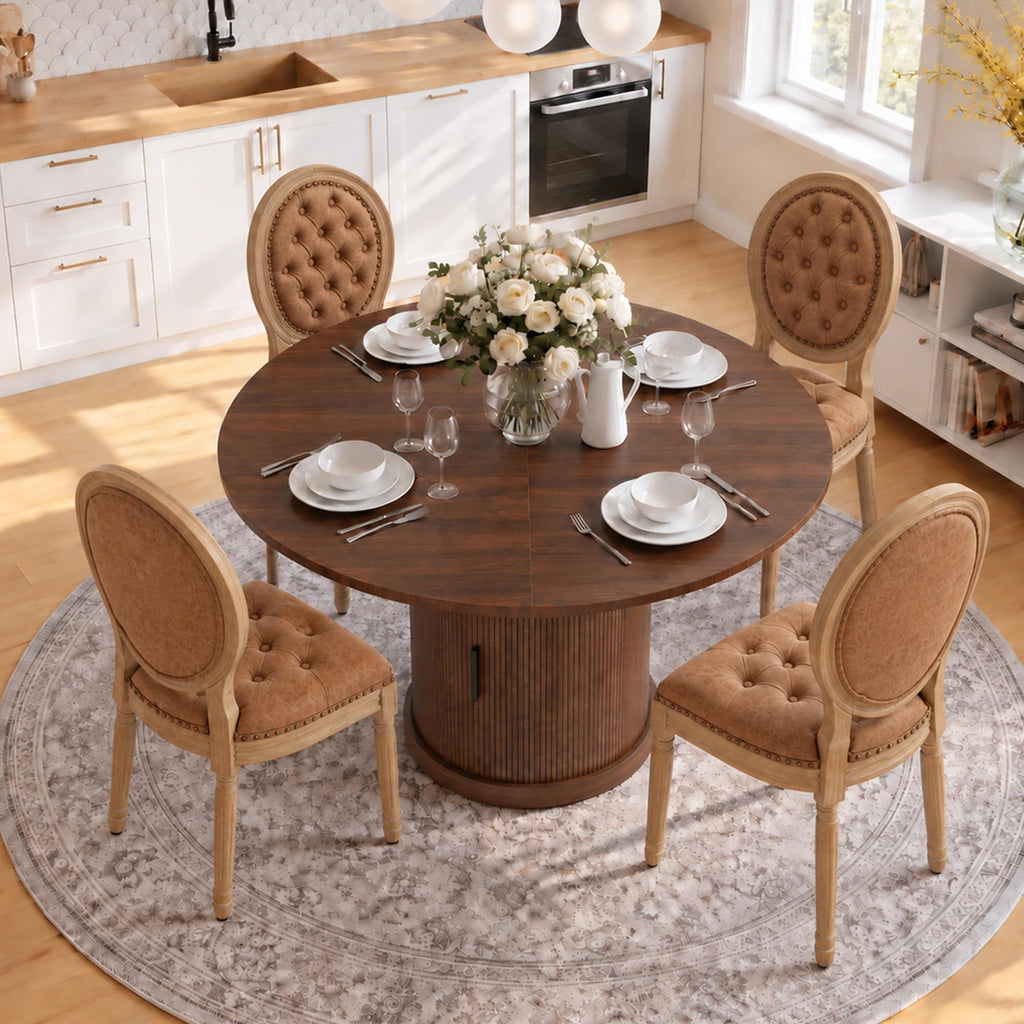 5-Piece Extendable Dining Set Walnut Table 4 PU Leather Chairs X959812