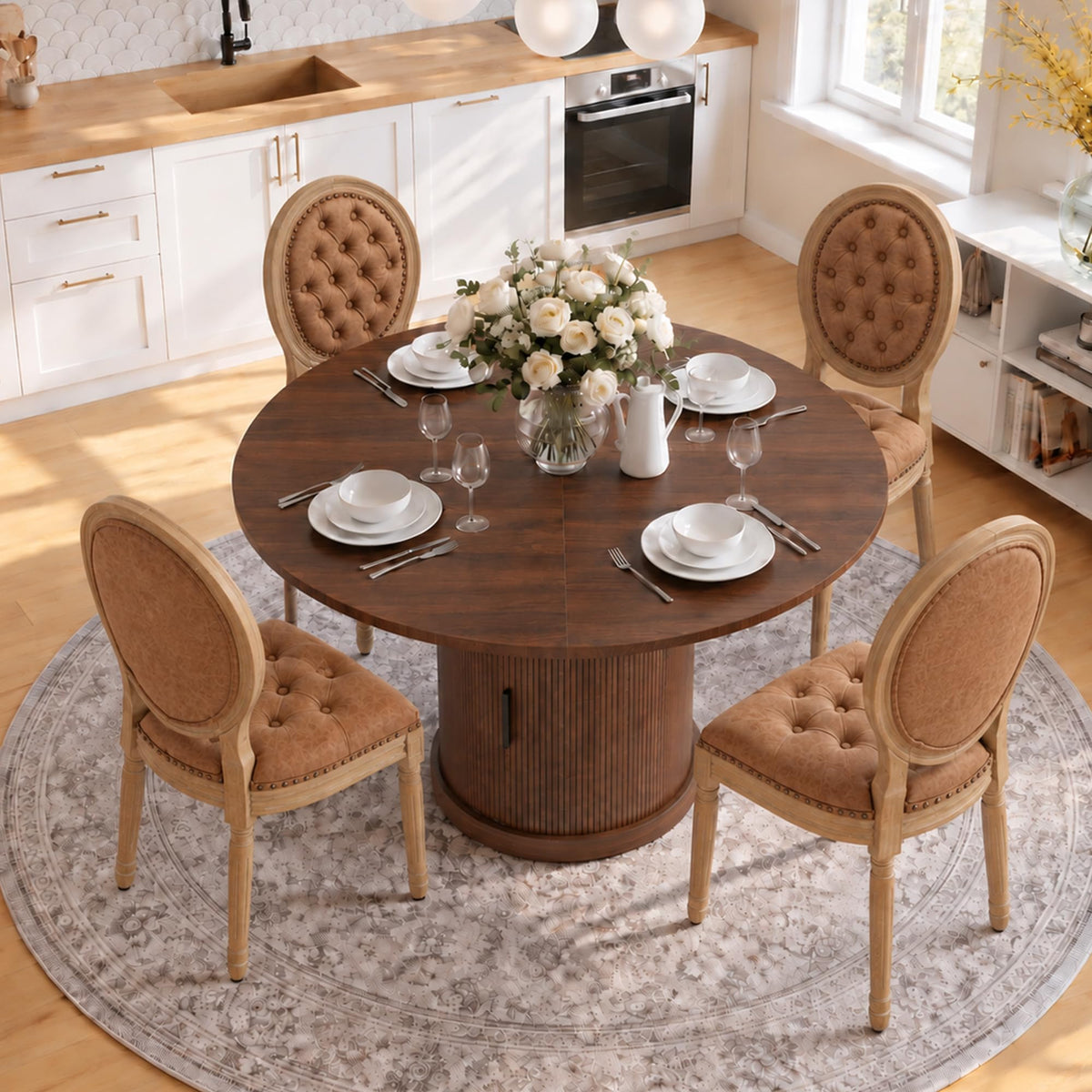 5-Piece Extendable Dining Set Walnut Table 4 PU Leather Chairs X959812