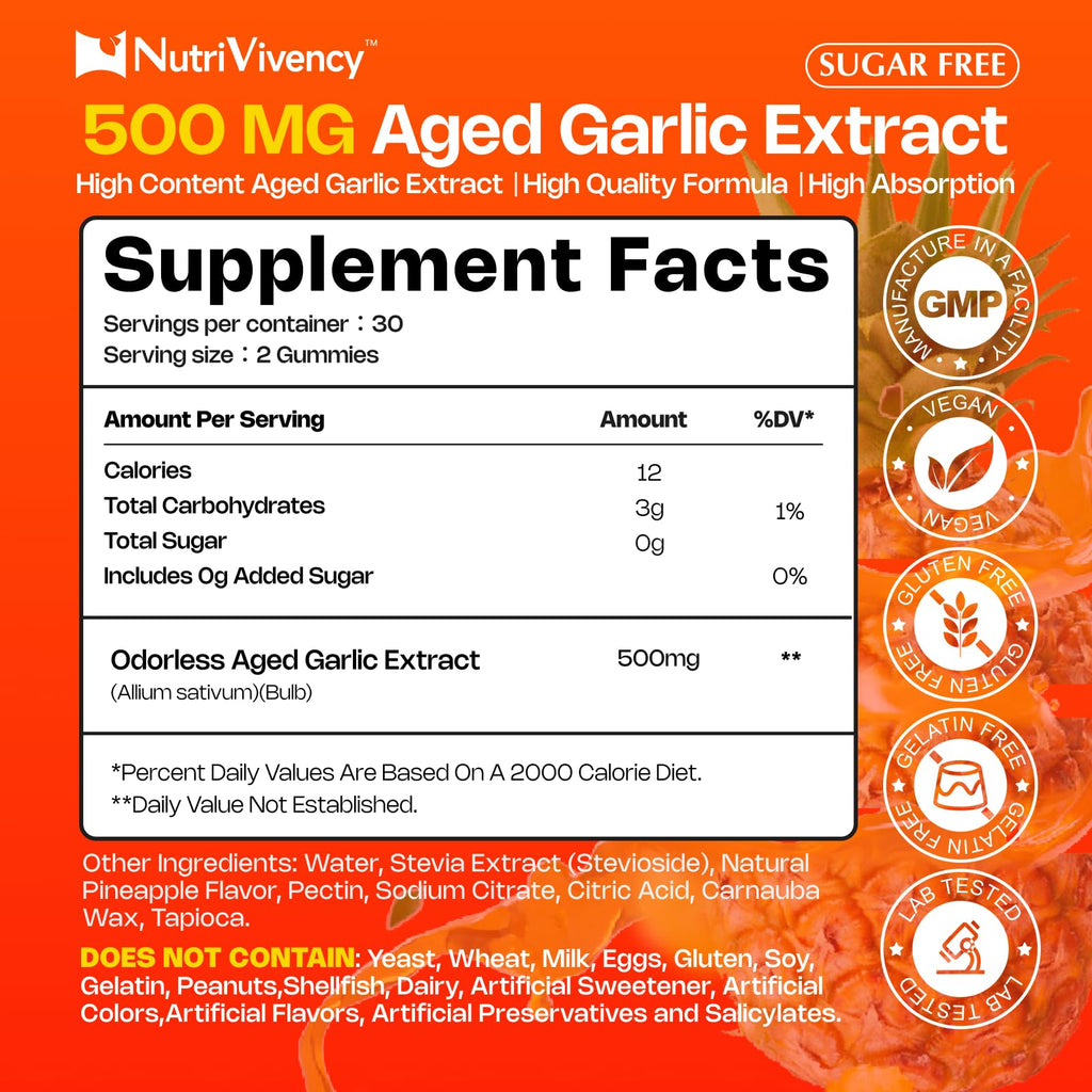 Odorless Aged Garlic Extract Gummies 500mg 60 Ct V2192