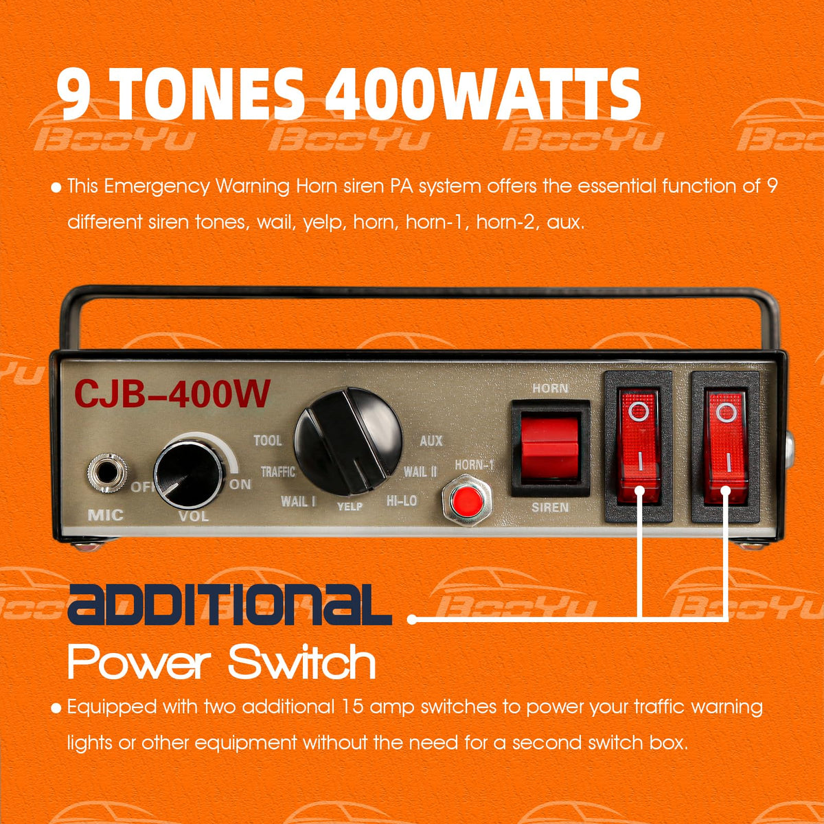 12V 400W 9 Tones Warning Emergency Siren PA System with Handheld Microphone W1222