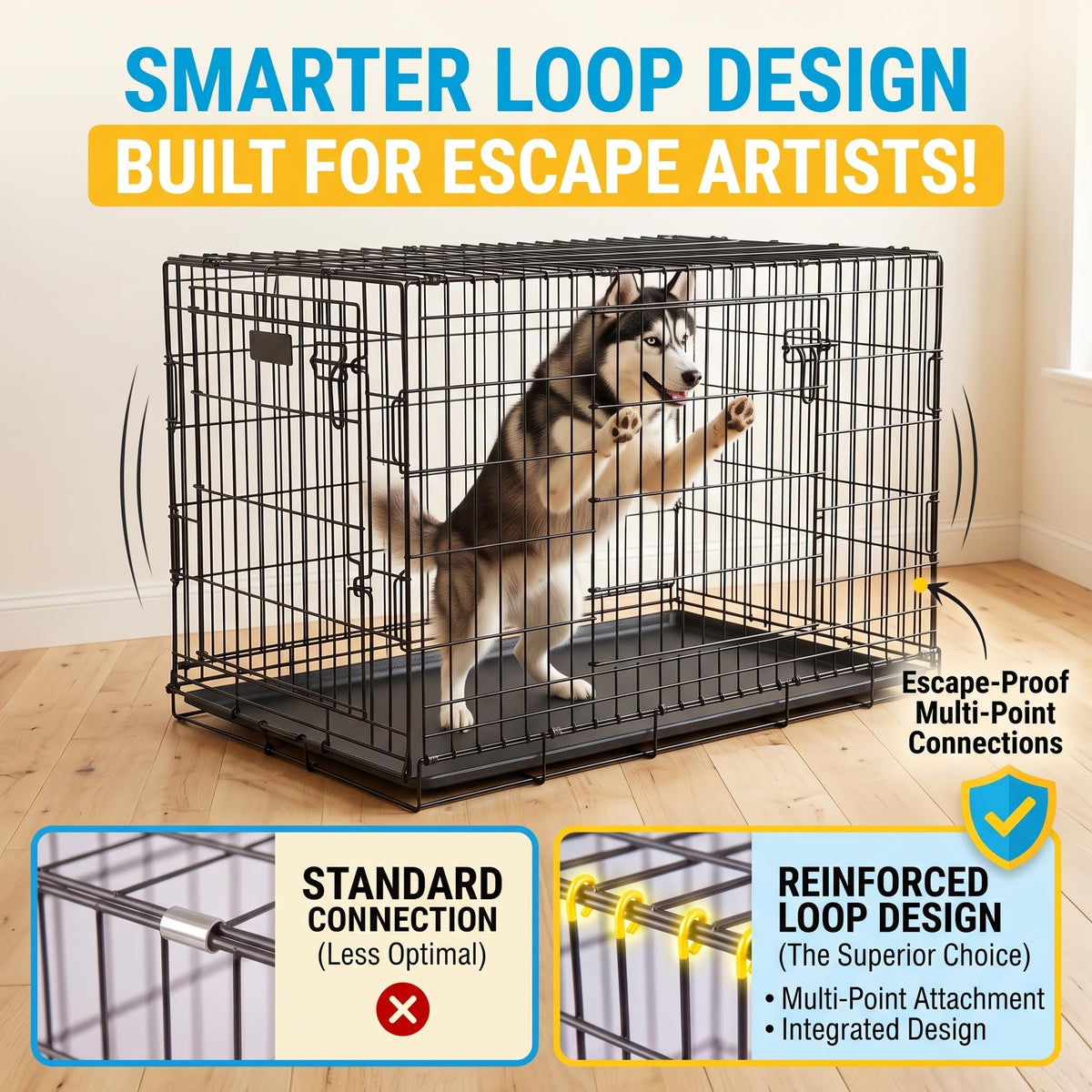 48inch 2-Door Foldable Metal Wire Dog Crate A75636