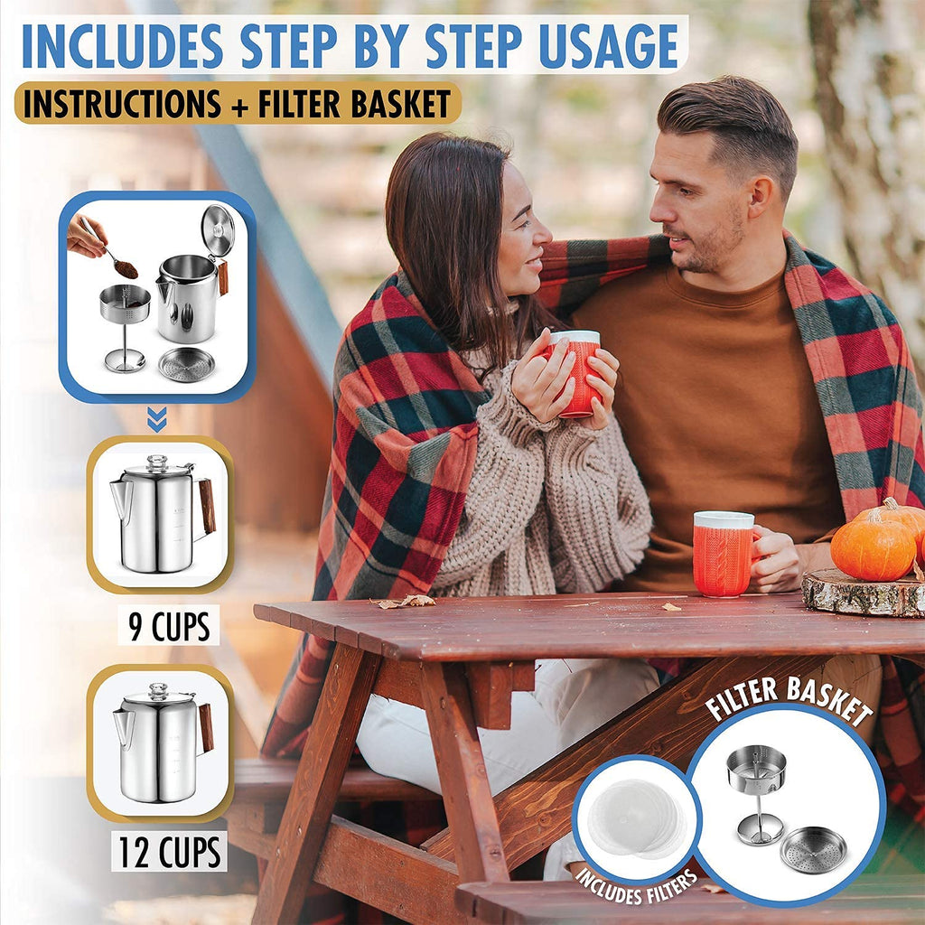 12 Cup Stainless Steel Percolator Coffee Maker Pot U101