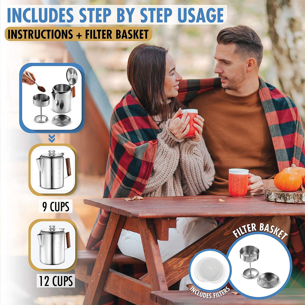 12 Cup Stainless Steel Percolator Coffee Maker Pot U101