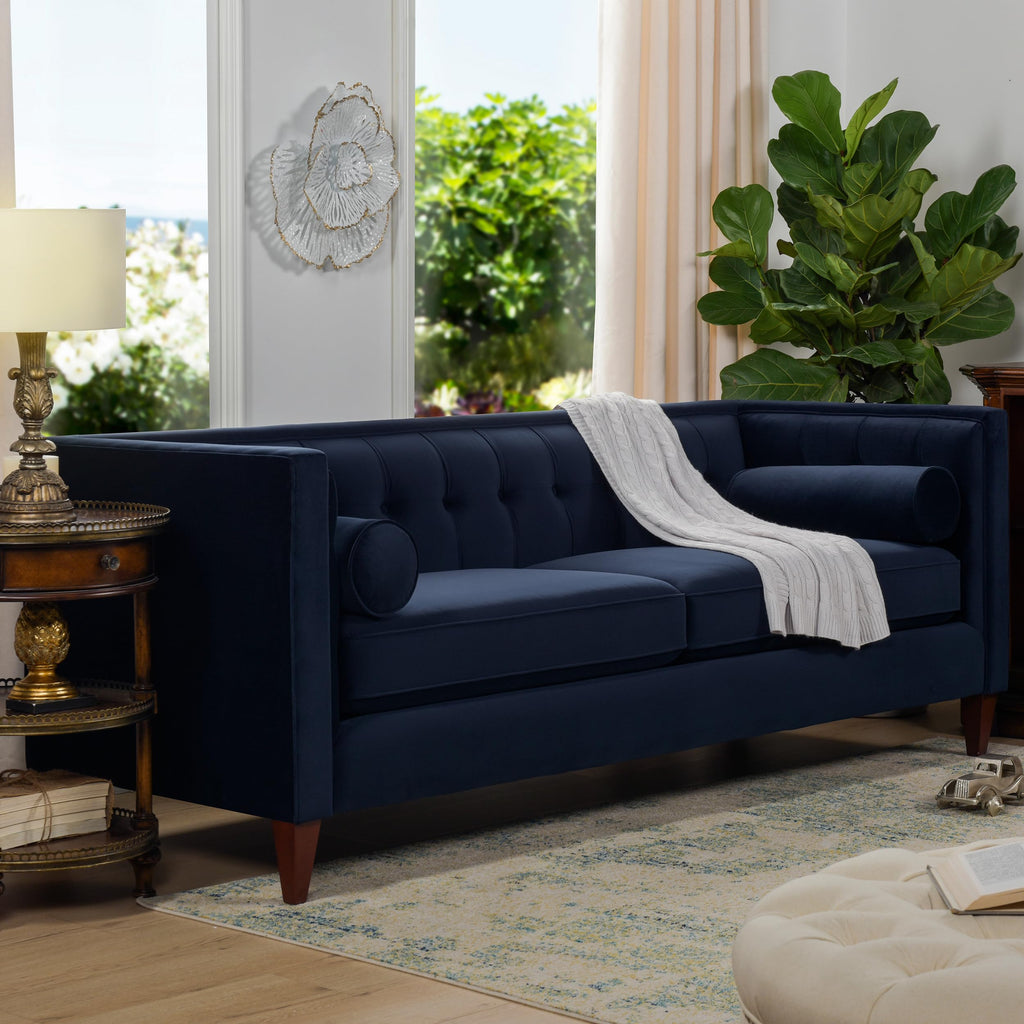 Dark Navy Blue Performance Velvet Tufted Sofa K5042
