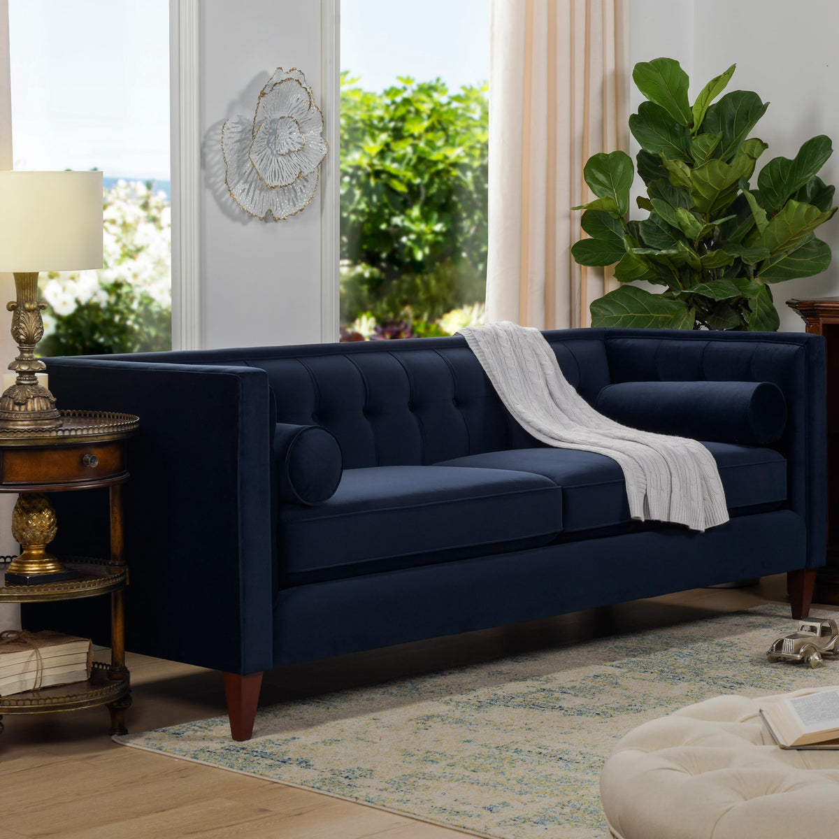 Dark Navy Blue Performance Velvet Tufted Sofa K5042