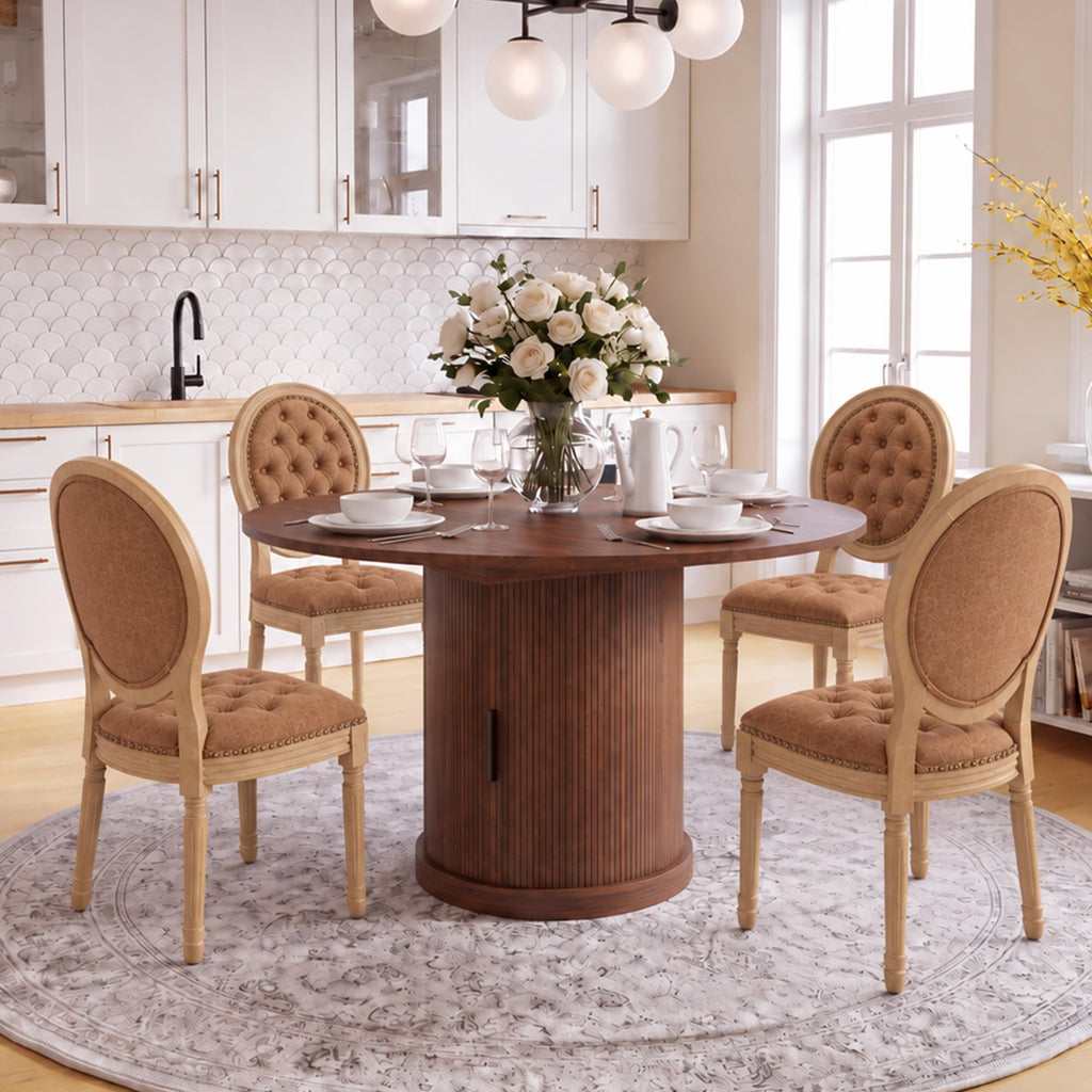 5-Piece Extendable Dining Set Walnut Table 4 PU Leather Chairs X959812