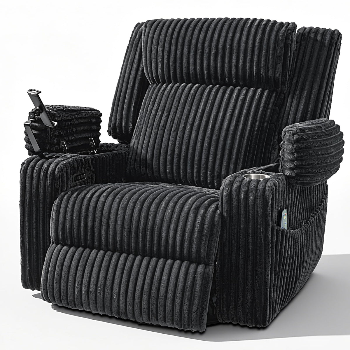 Oversized Power Swivel Rocker Recliner Chair with Vibration Massage & Heat, Dark Gray Corduroy T489299