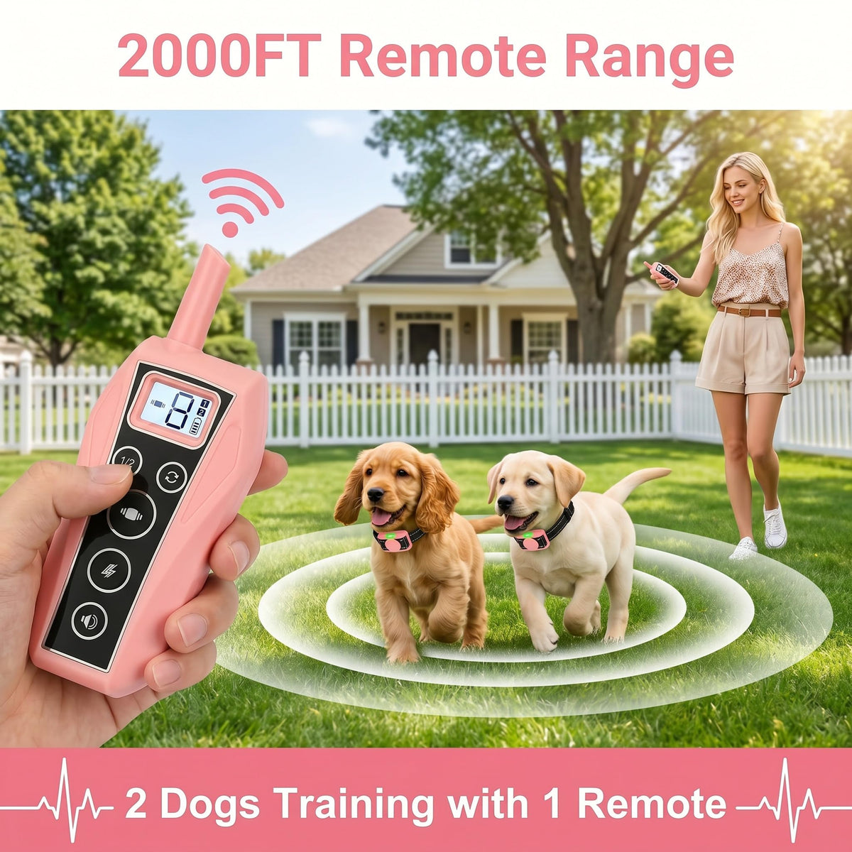 Pink 2000FT Waterproof Dog Training Collar Y270922