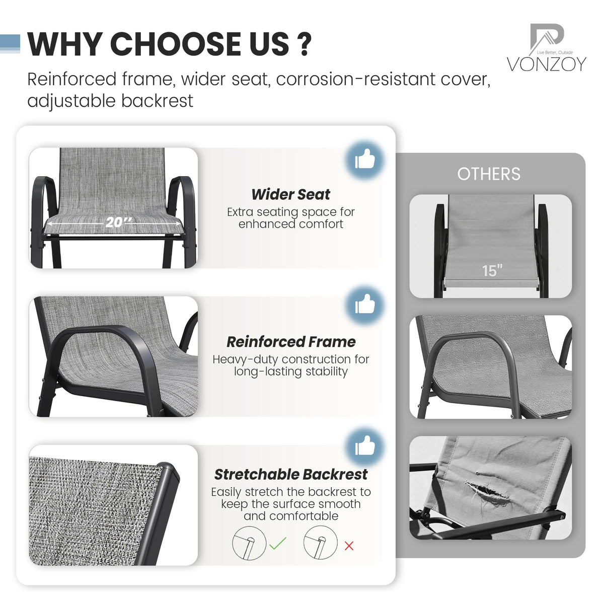 Light Gray Stacking Patio Dining Chairs Set of 8 M338