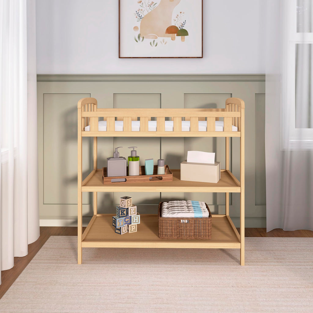 Compact Portable Pinewood Changing Table with Safety Rails Z9487