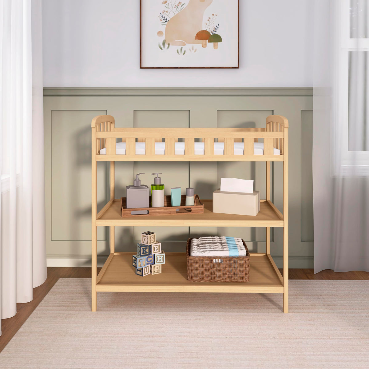 Compact Portable Pinewood Changing Table with Safety Rails Z9487