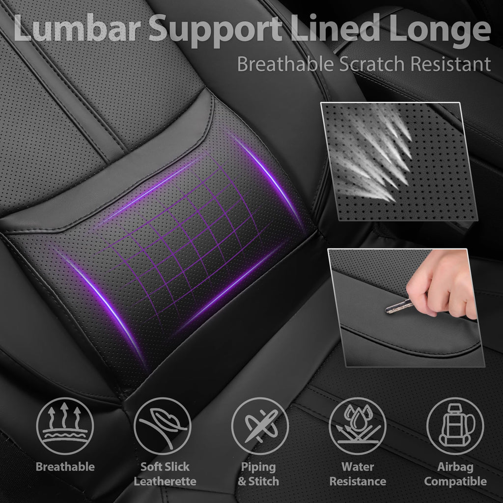 Black Nappa Leather Car Seat Covers Full Set I694974