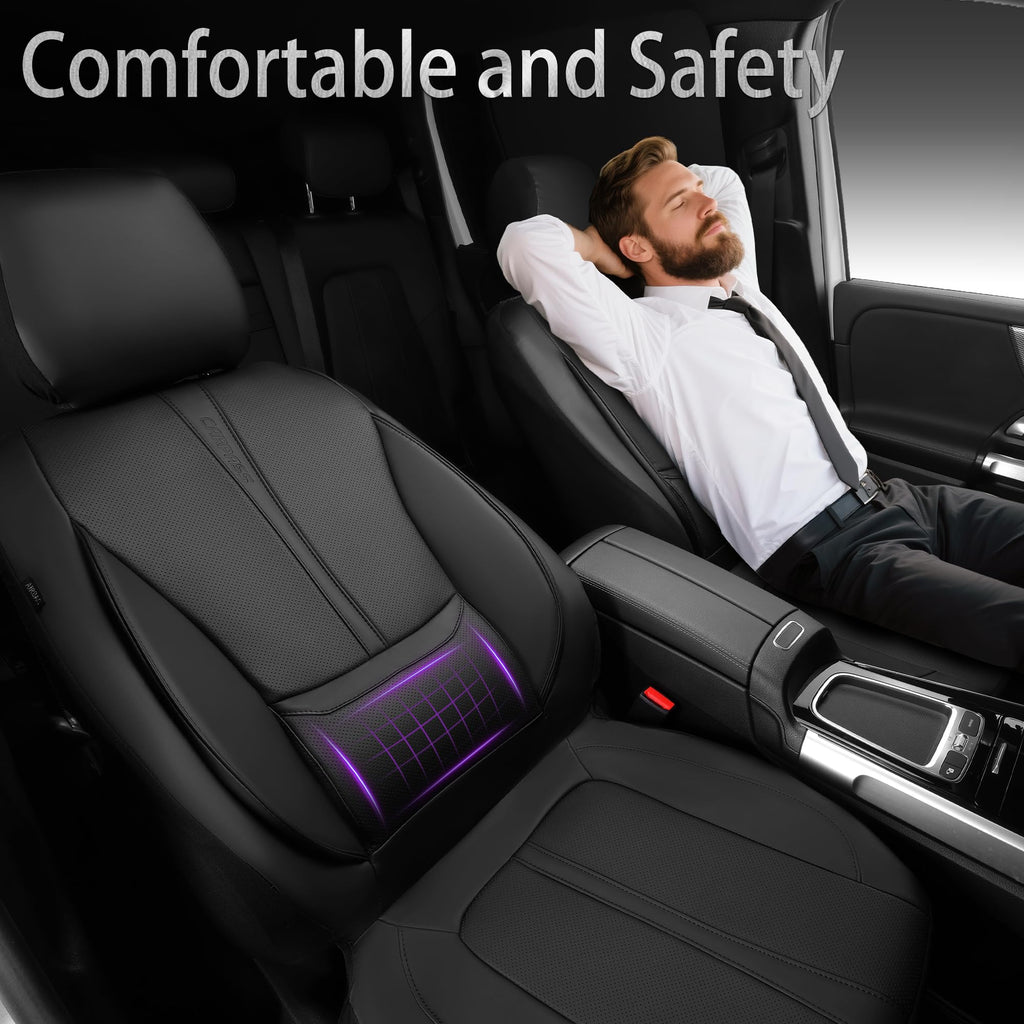 Black Nappa Leather Car Seat Covers Full Set I694974