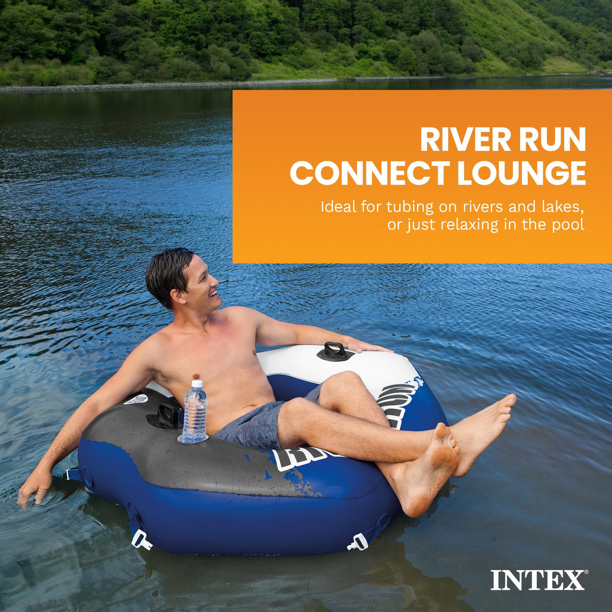 Single Person Inflatable Lounge Tube Chair with Mesh Bottom, Backrest, and Built in Cupholders W529434