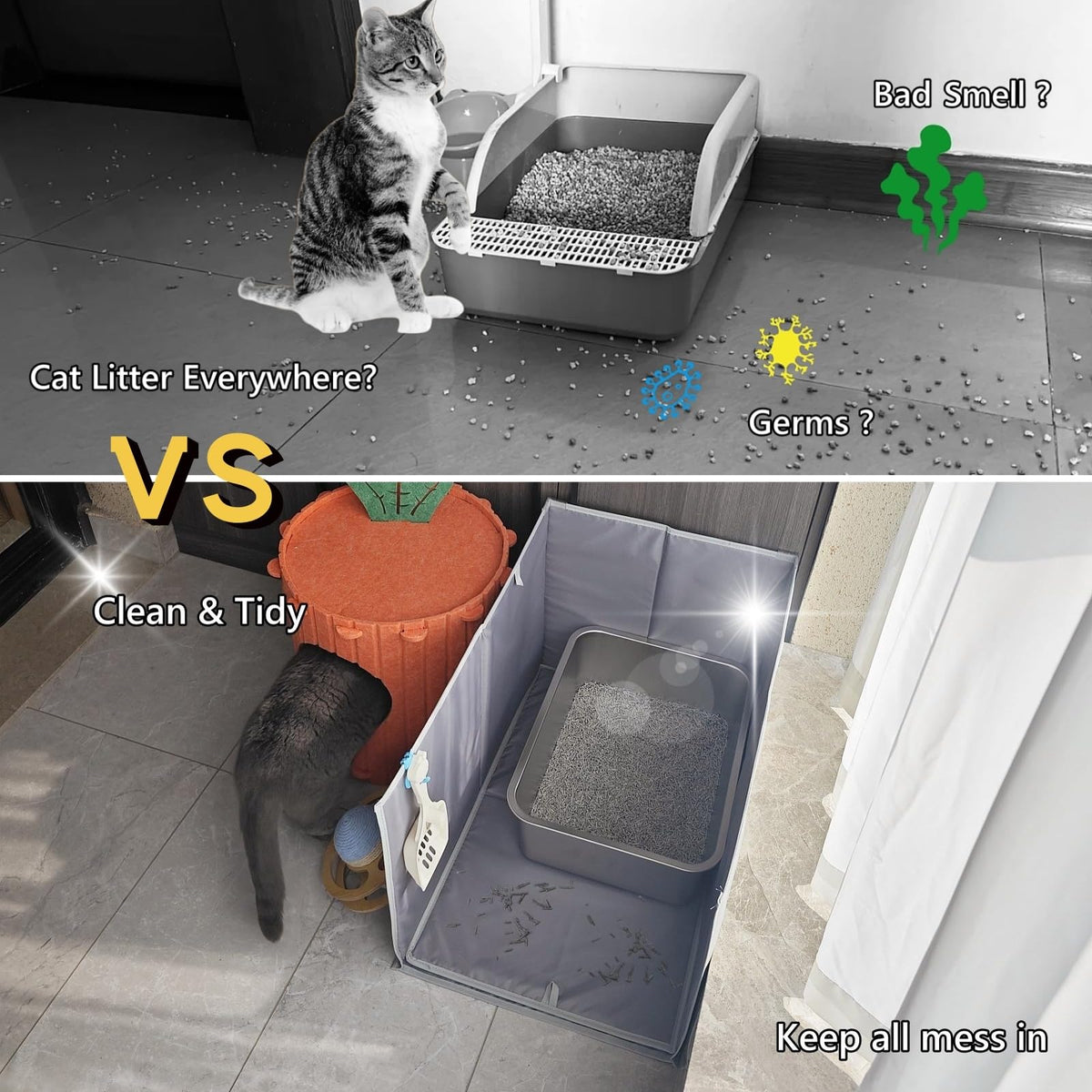 Extra Large Open Top High Sided Cat Litter Box Enclosure V884