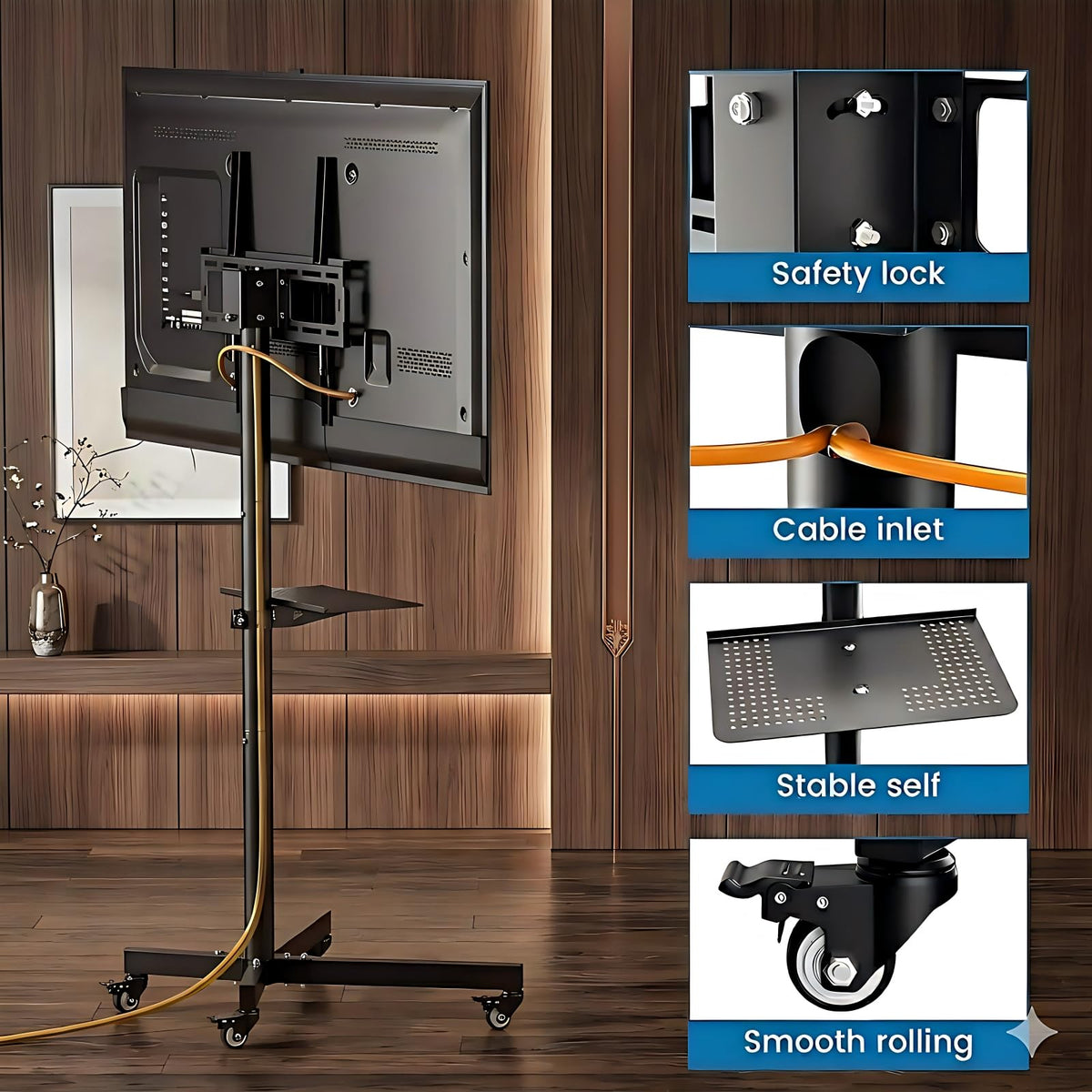 Rolling TV Stand for 14-55 Inch TV, Mobile TV Cart on Wheels, Max VESA 400x400mm, Holds 66 lbs W670
