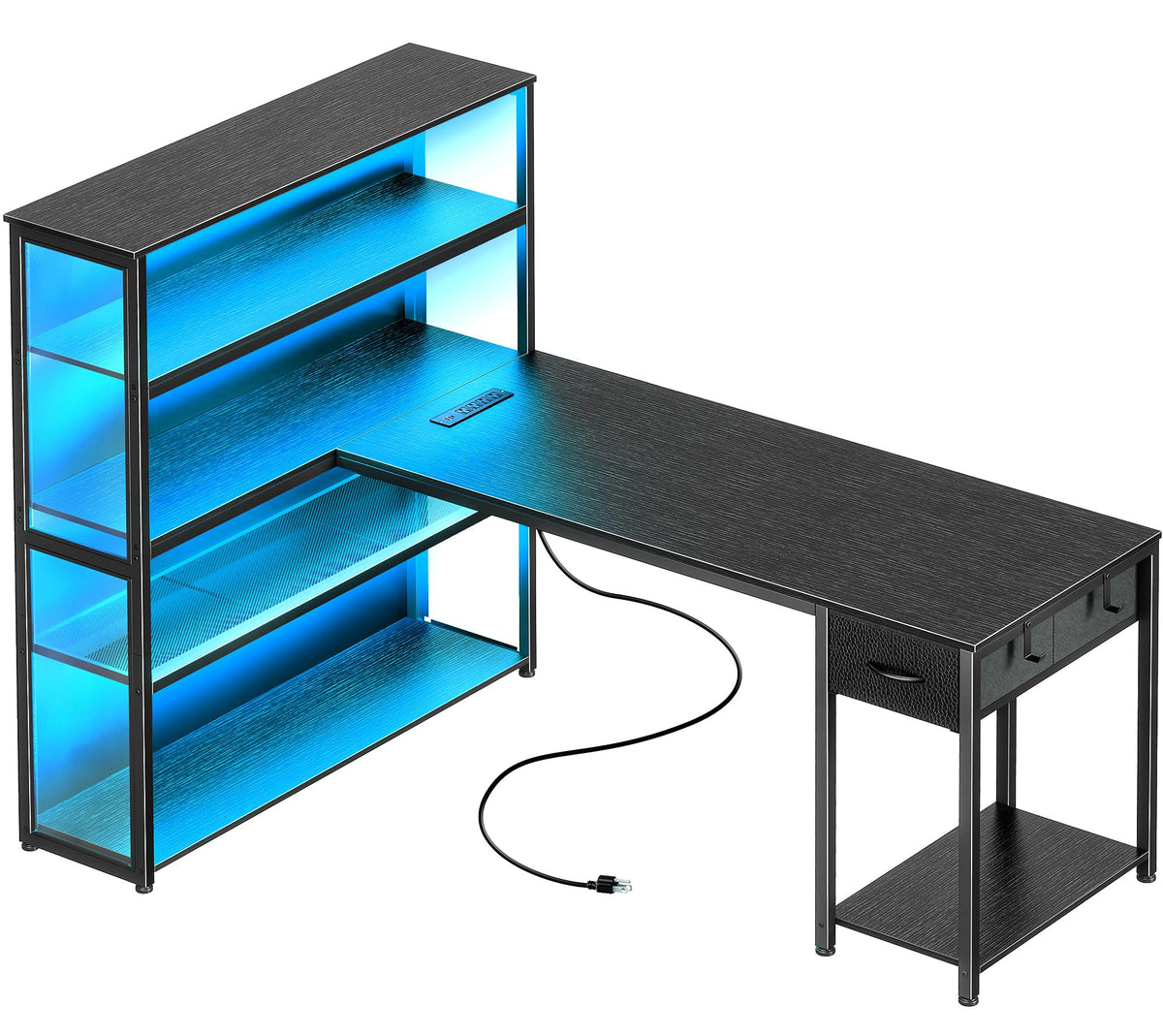57 Inch L Shaped Gaming Computer Desk with Power Outlets G539150