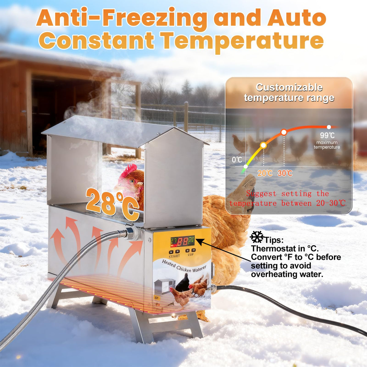 Heated 2 Gallon Stainless Steel Chicken Waterer M78536