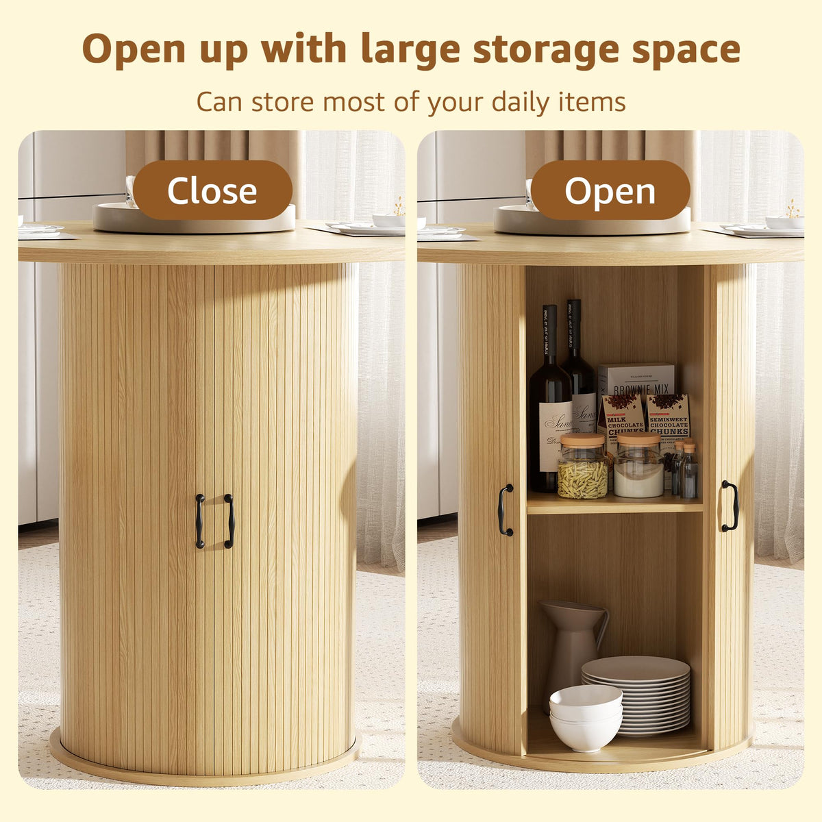 31.5 inch Round Dining Table with 2-Layer Storage Shelf D22476