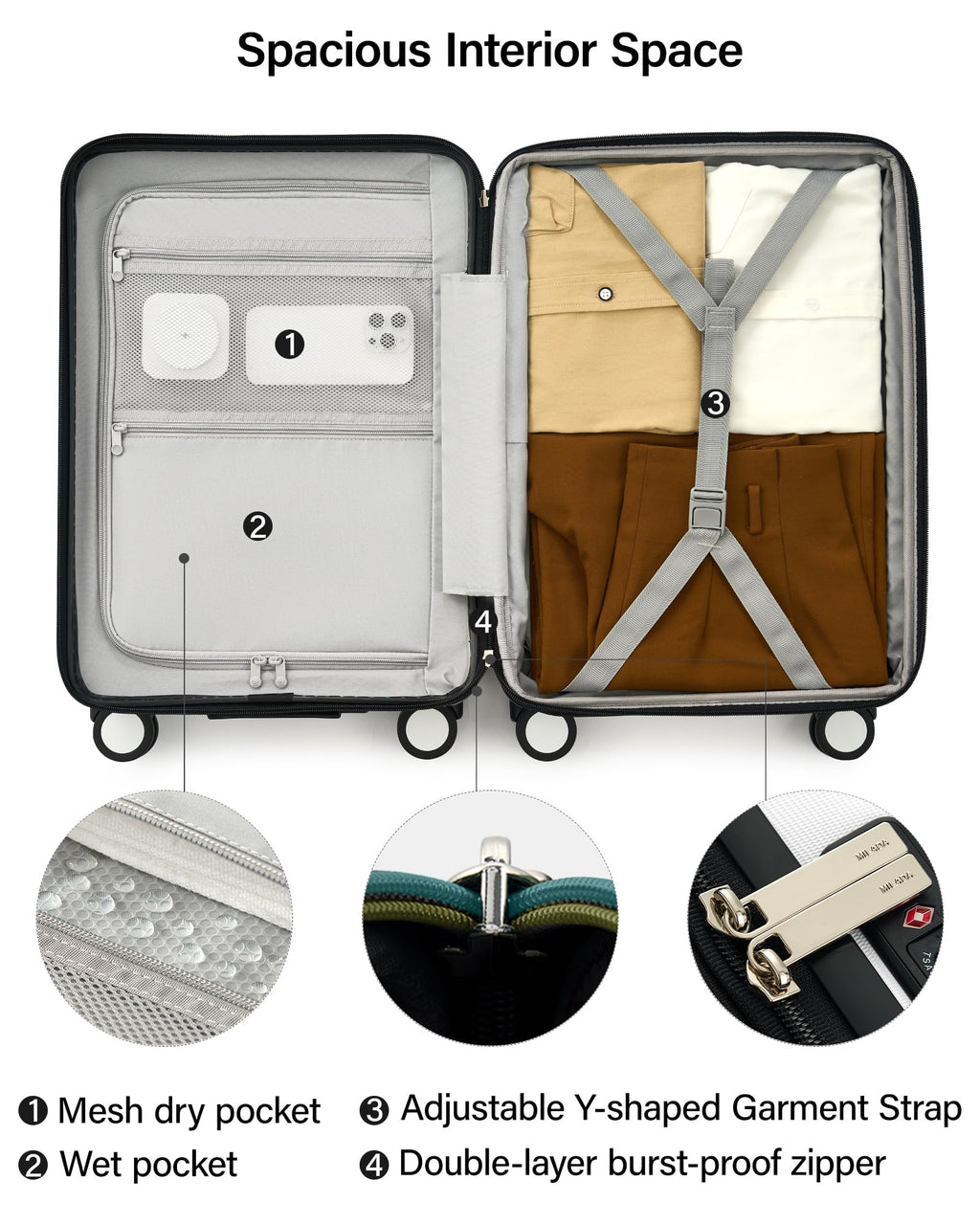 20-Inch Hardside Expandable Carry-On Luggage Suitcase, White G161
