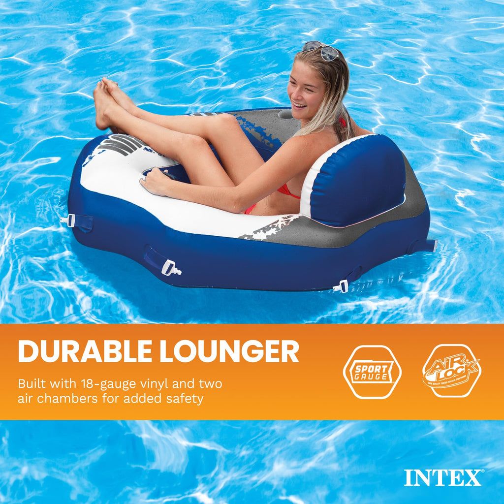 Single Person Inflatable Lounge Tube Chair with Mesh Bottom, Backrest, and Built in Cupholders W529434