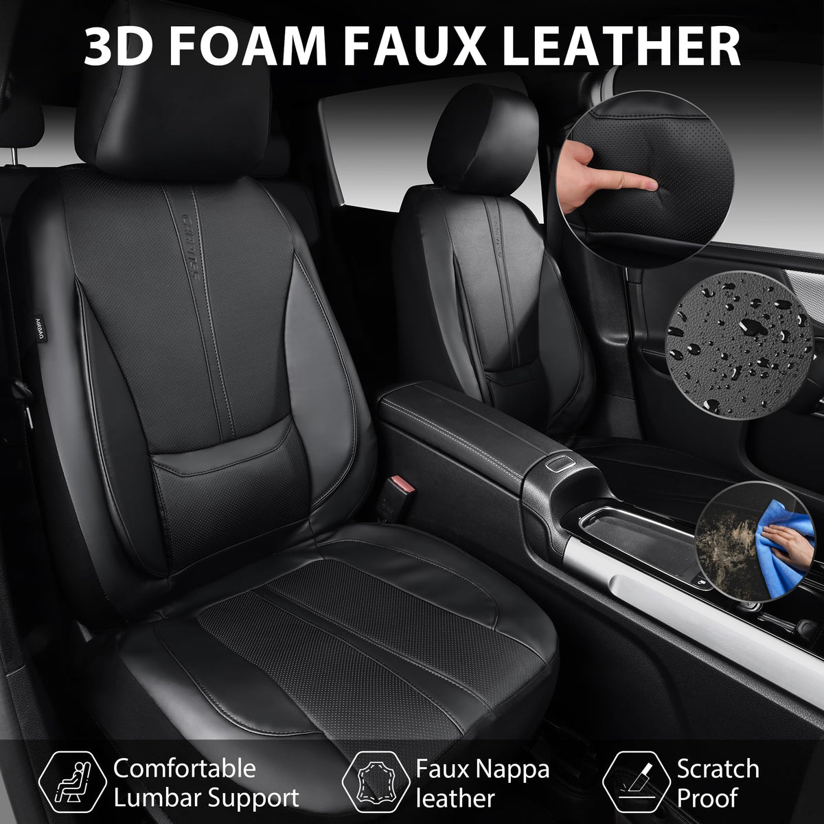Black Nappa Leather Car Seat Covers Full Set I694974