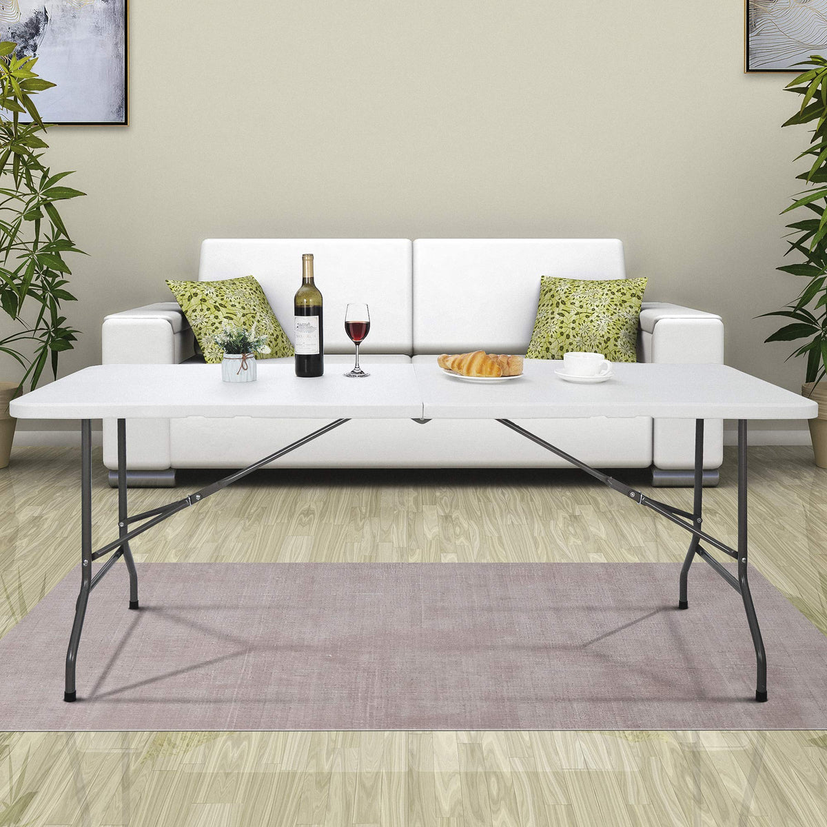 6 ft Heavy Duty Plastic Folding Table with Steel Legs, White X69171