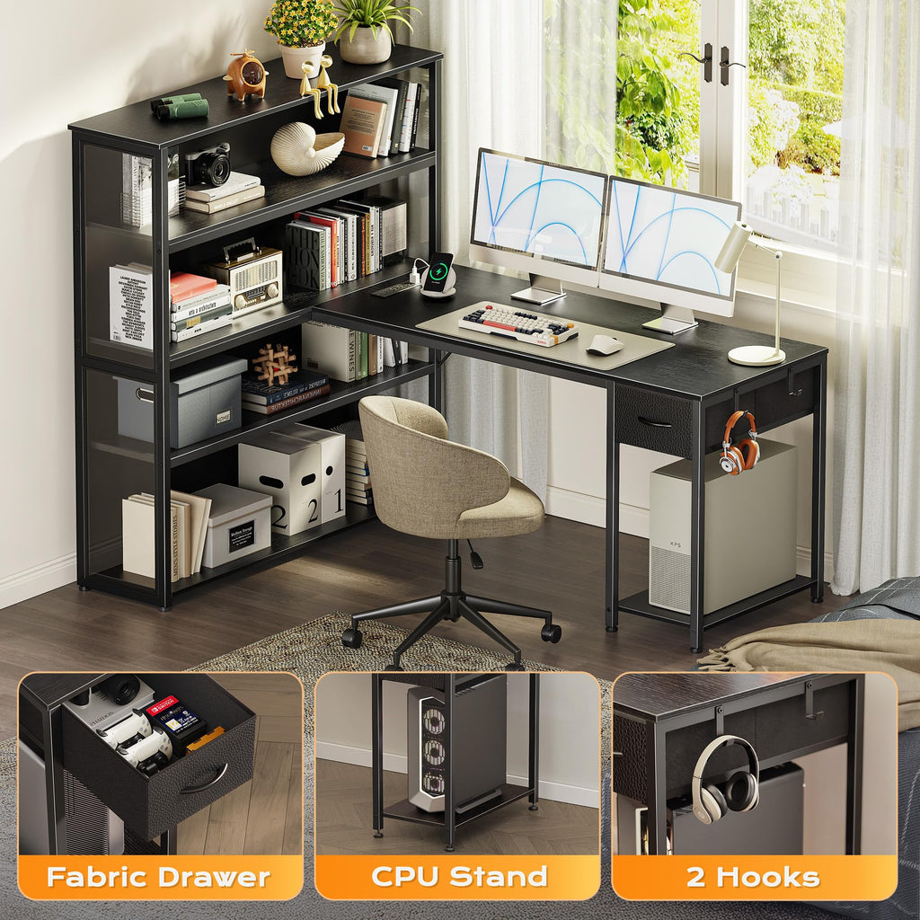 57 Inch L Shaped Gaming Computer Desk with Power Outlets G539150