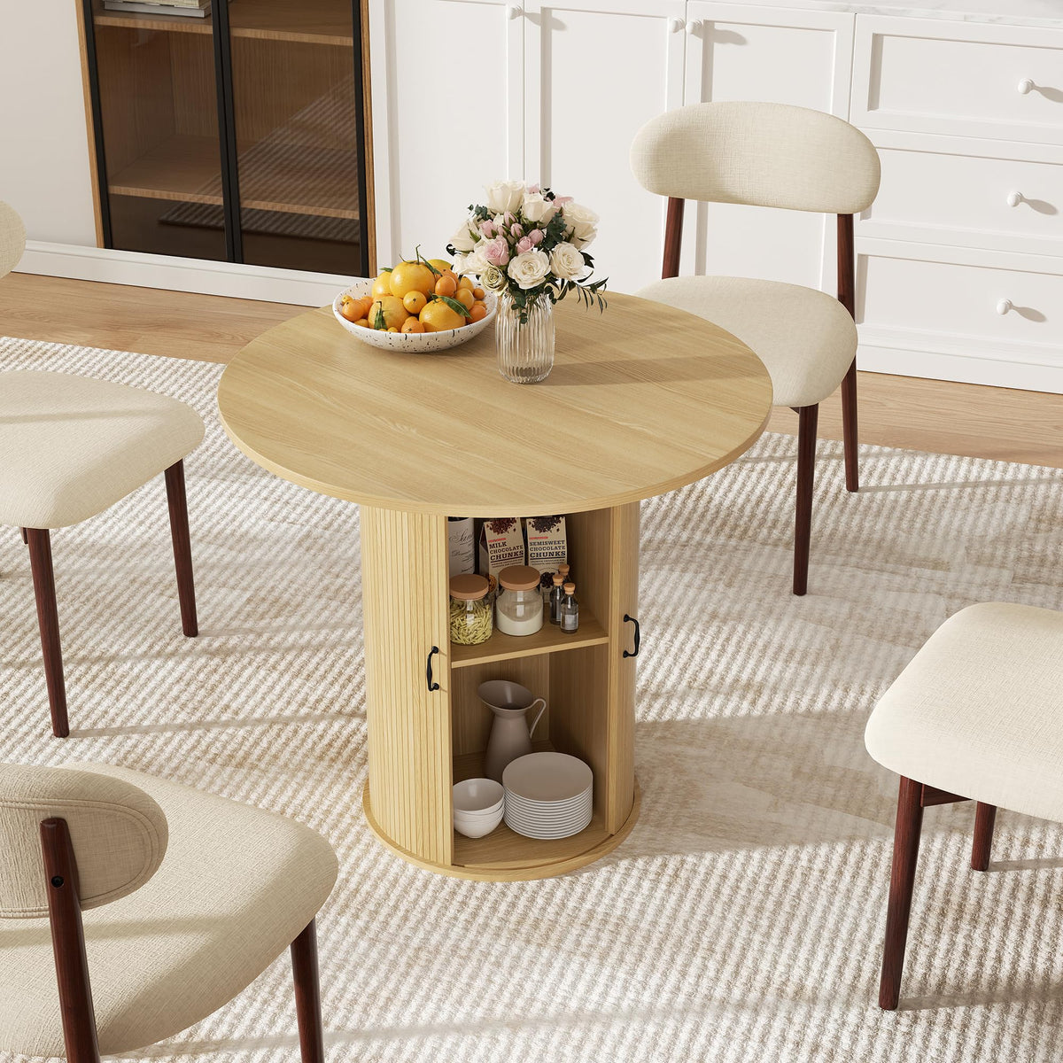 31.5 inch Round Dining Table with 2-Layer Storage Shelf D22476