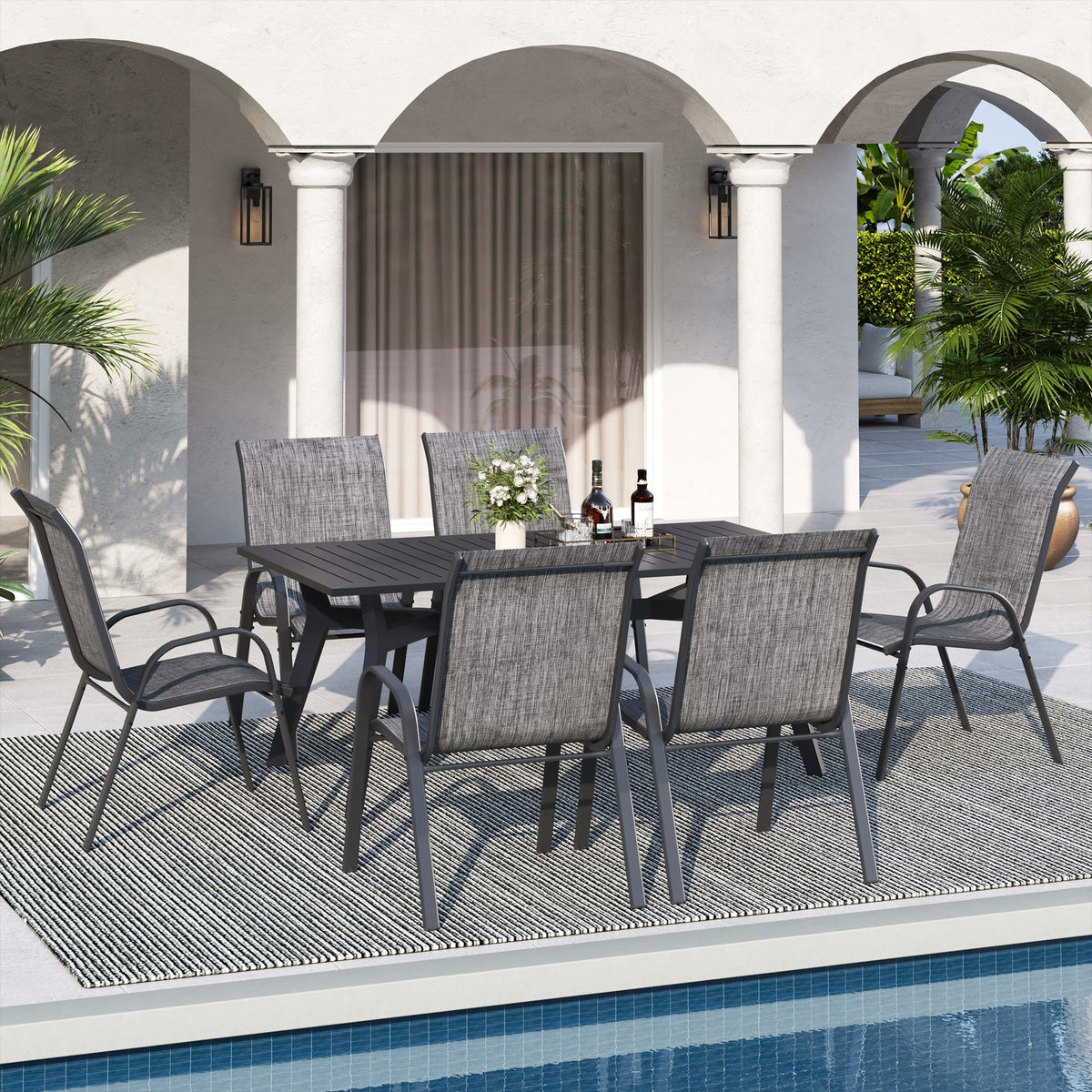 Light Gray Stacking Patio Dining Chairs Set of 8 M338